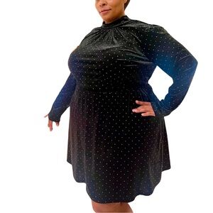 NWT Plus Size Holiday Black Velvet Long Sleeve Mock Neck Mini Dress US 22/24